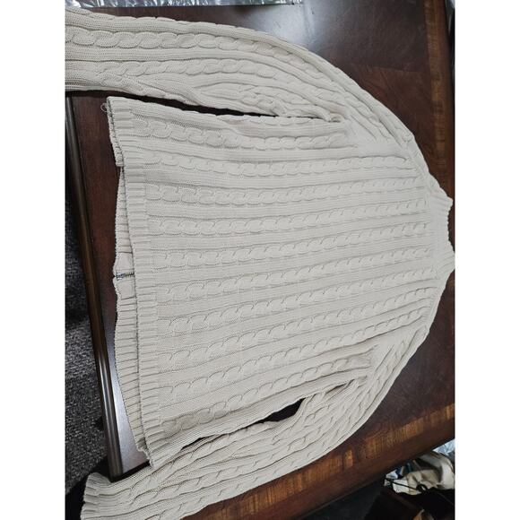 LL Bean Cream Mock Neck Full Zip Cable Knit Cotton Cardigan Sweater MEDIUM - Picture 3 of 6